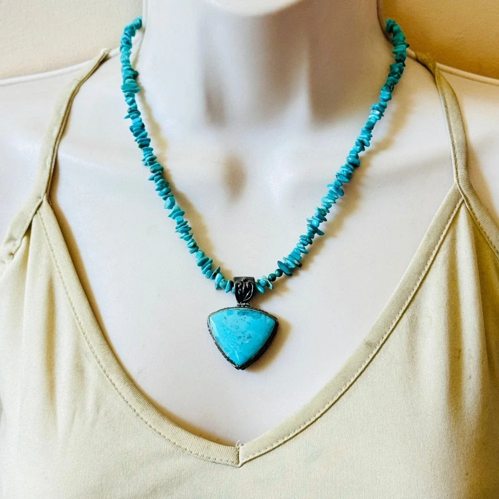 Barse Blue Turquoise‎ Beaded collar Necklace beaded Sterling Silver 925 19